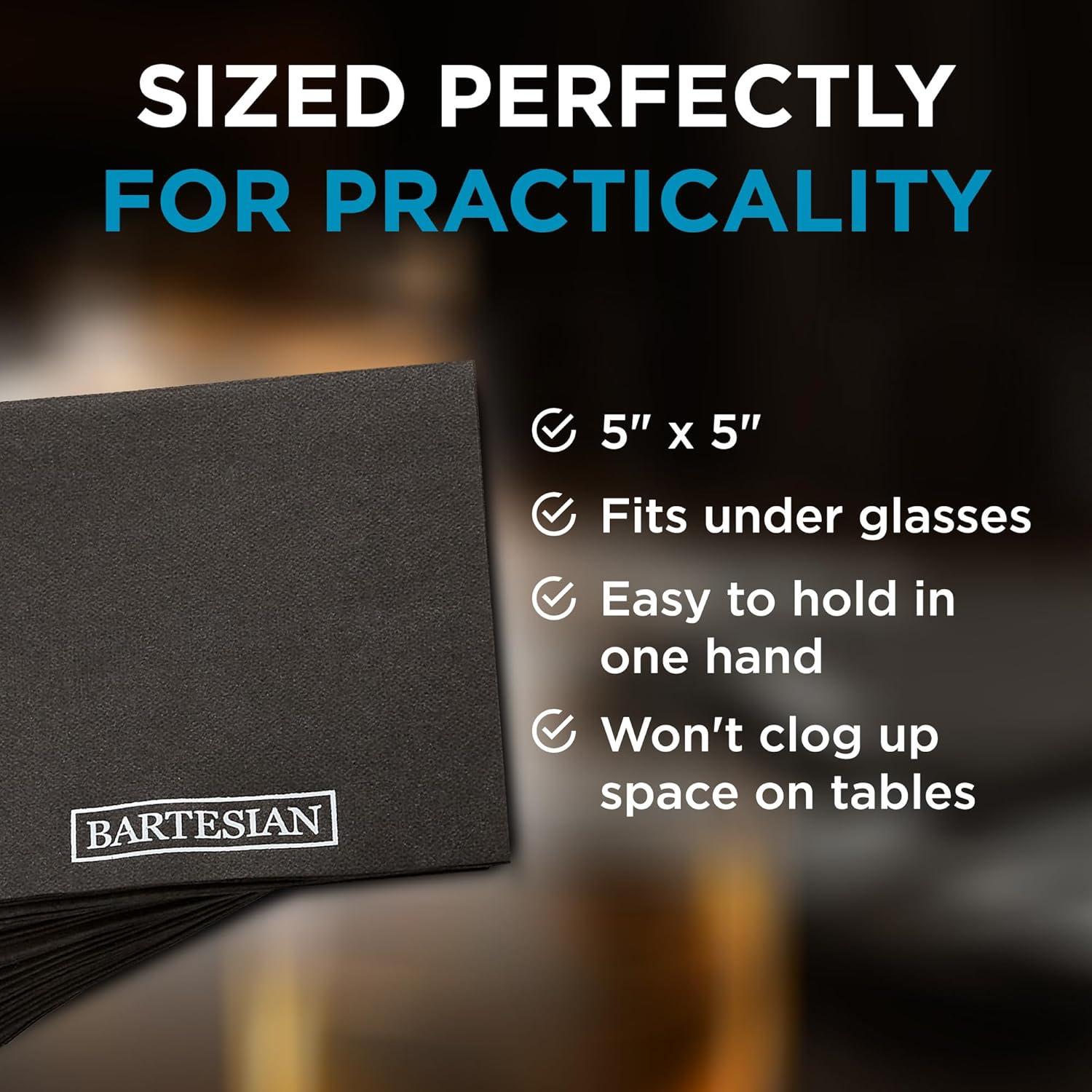 image:imageBartesian Black Paper Cocktail Napkins Elegant Soft Absorbent Party Bar Napkins for Cocktails amp Mocktails Sophisticated Decorative Beverage Napkin Set for Home Bars 5 x 5 Inches 50 Pack