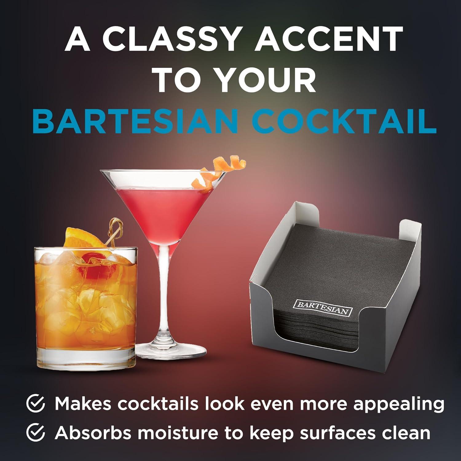 image:imageBartesian Black Paper Cocktail Napkins Elegant Soft Absorbent Party Bar Napkins for Cocktails amp Mocktails Sophisticated Decorative Beverage Napkin Set for Home Bars 5 x 5 Inches 50 Pack