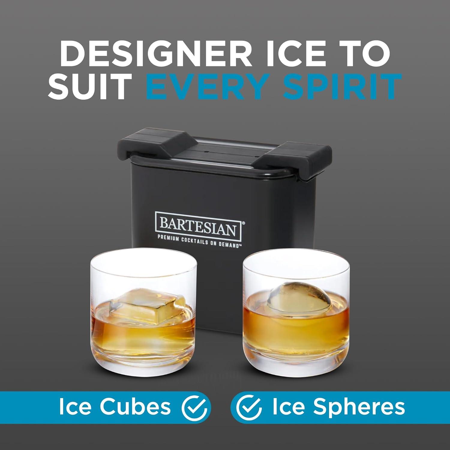 image:imageBartesian Clear Ice Maker Mold Compact Cube Icemaker Tray for Cocktail and Whiskey Glasses Professional Home Bar Mixology Large Craft Slow Melting Ice Molds for Chilled CocktailsIce Cubes