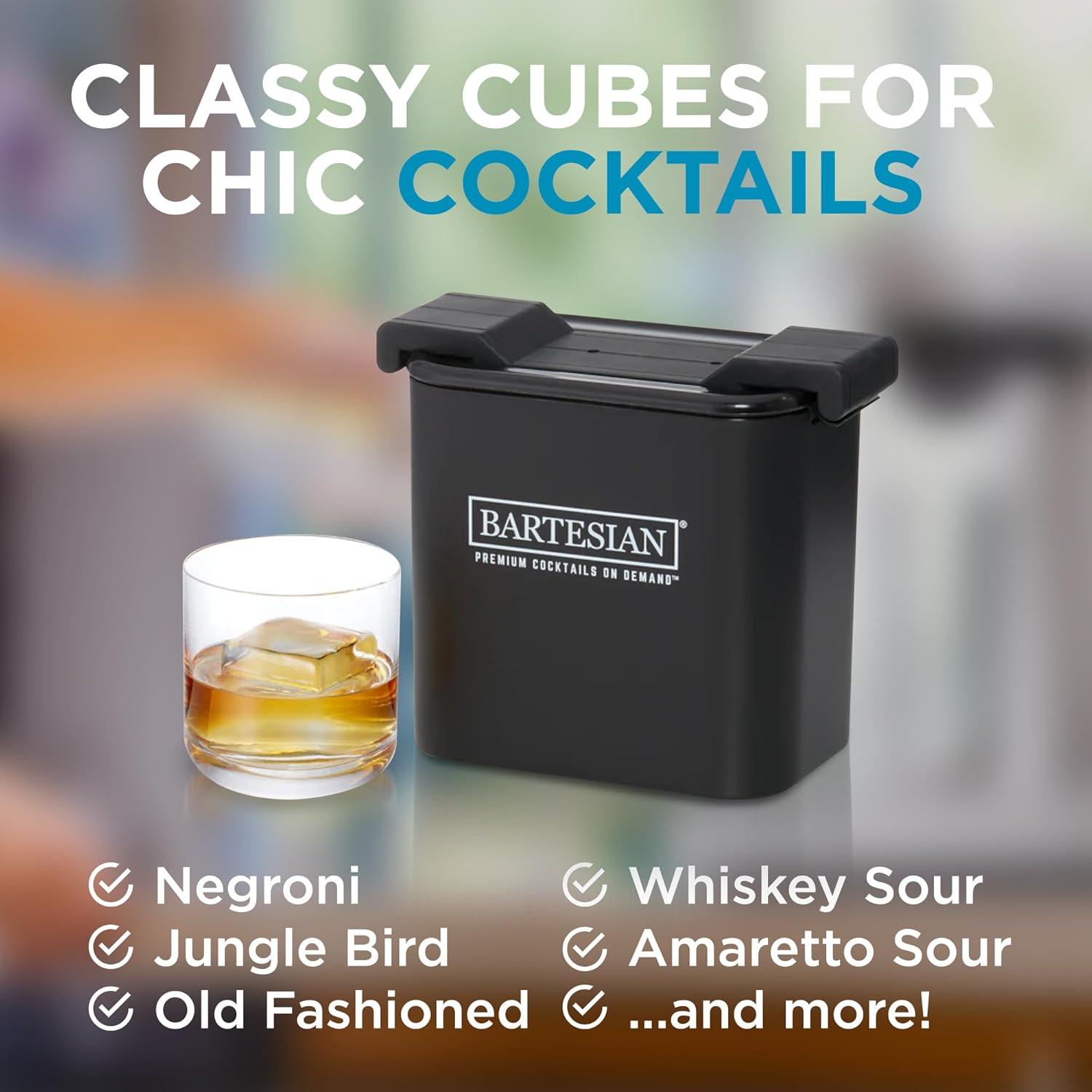image:imageBartesian Clear Ice Maker Mold Compact Cube Icemaker Tray for Cocktail and Whiskey Glasses Professional Home Bar Mixology Large Craft Slow Melting Ice Molds for Chilled CocktailsIce Cubes