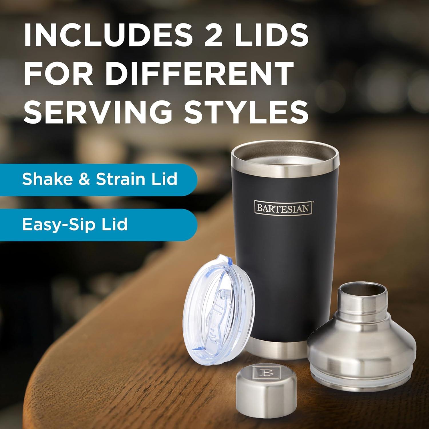 image:imageBartesian Insulated Cocktail Shaker Double Walled Vacuum Insulated Home Bar Shaker Cup with BuiltIn Strainer amp Drinking Lids Stainless Steel Mixed Drink Shaker for Martini Margarita