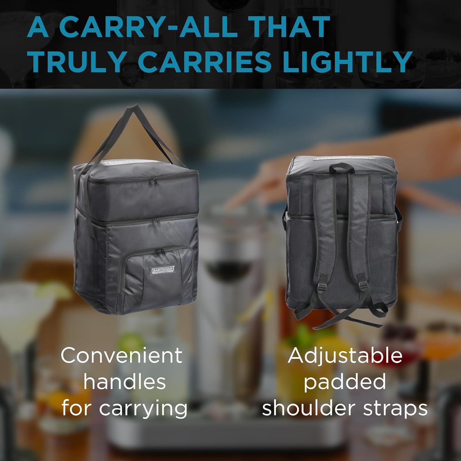 image:imageBartesian Padded Travel Bag for Cocktail Maker and Capsules Heavy Duty Organizer Backpack for Cocktail Machine with LeakProof Ice Compartment Protective Traveling Cocktails Storage Tote Bag