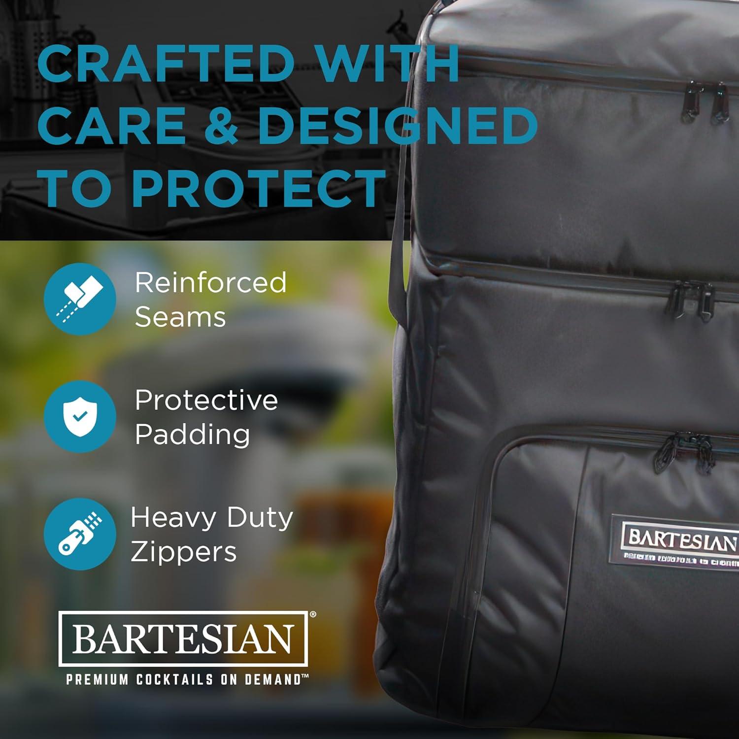 image:imageBartesian Padded Travel Bag for Cocktail Maker and Capsules Heavy Duty Organizer Backpack for Cocktail Machine with LeakProof Ice Compartment Protective Traveling Cocktails Storage Tote Bag