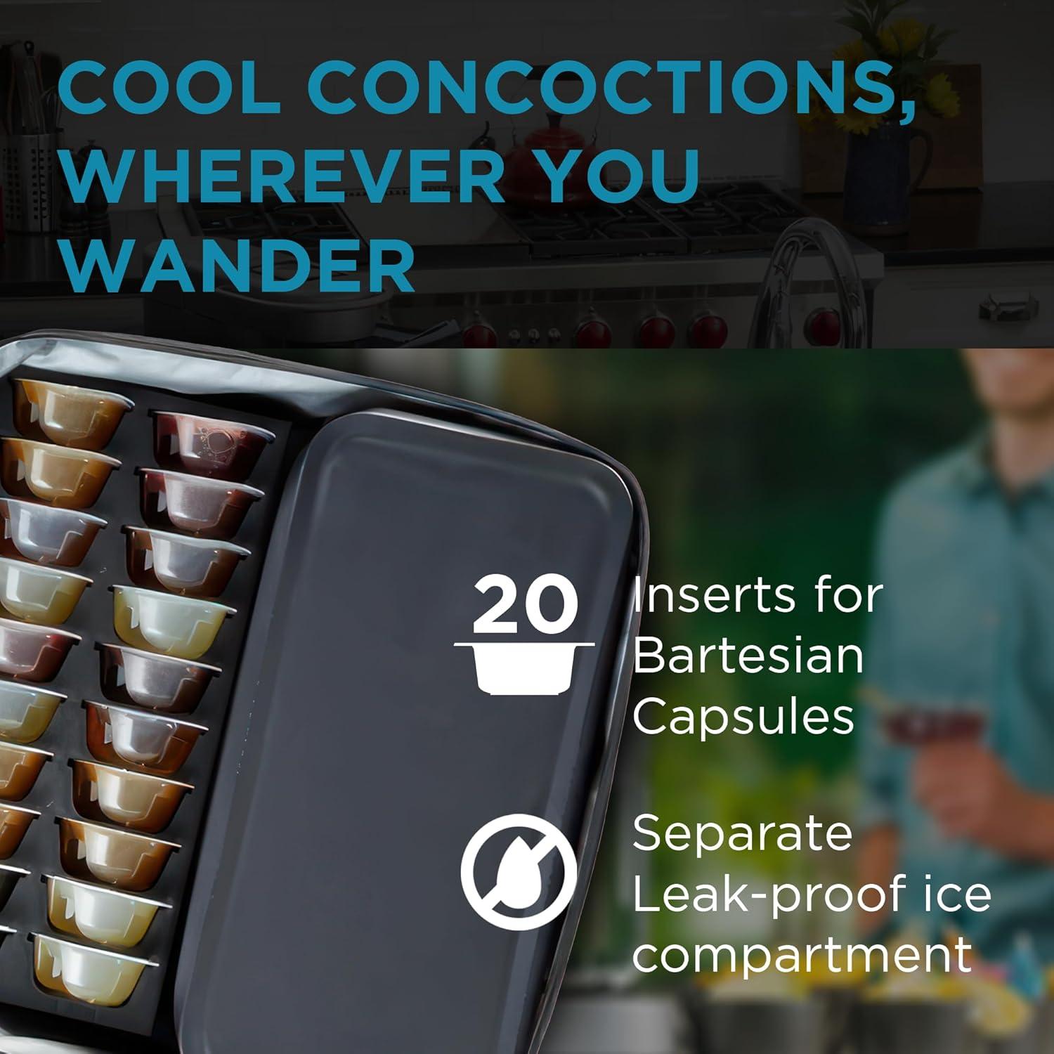image:imageBartesian Padded Travel Bag for Cocktail Maker and Capsules Heavy Duty Organizer Backpack for Cocktail Machine with LeakProof Ice Compartment Protective Traveling Cocktails Storage Tote Bag
