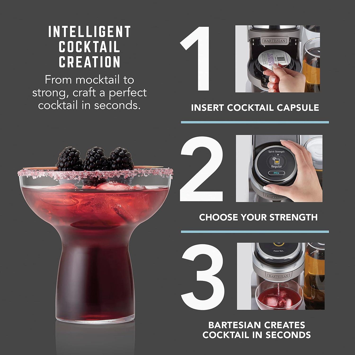 image:imageBartesian Duet Cocktail Machine and Margarita Maker Compact Home Bartender Mixologist Drink Mixer with 2 Glass Spirit Bottles Automatic Machine Creates Premium Cocktails and Mocktails in SecondsBartesian Duet
