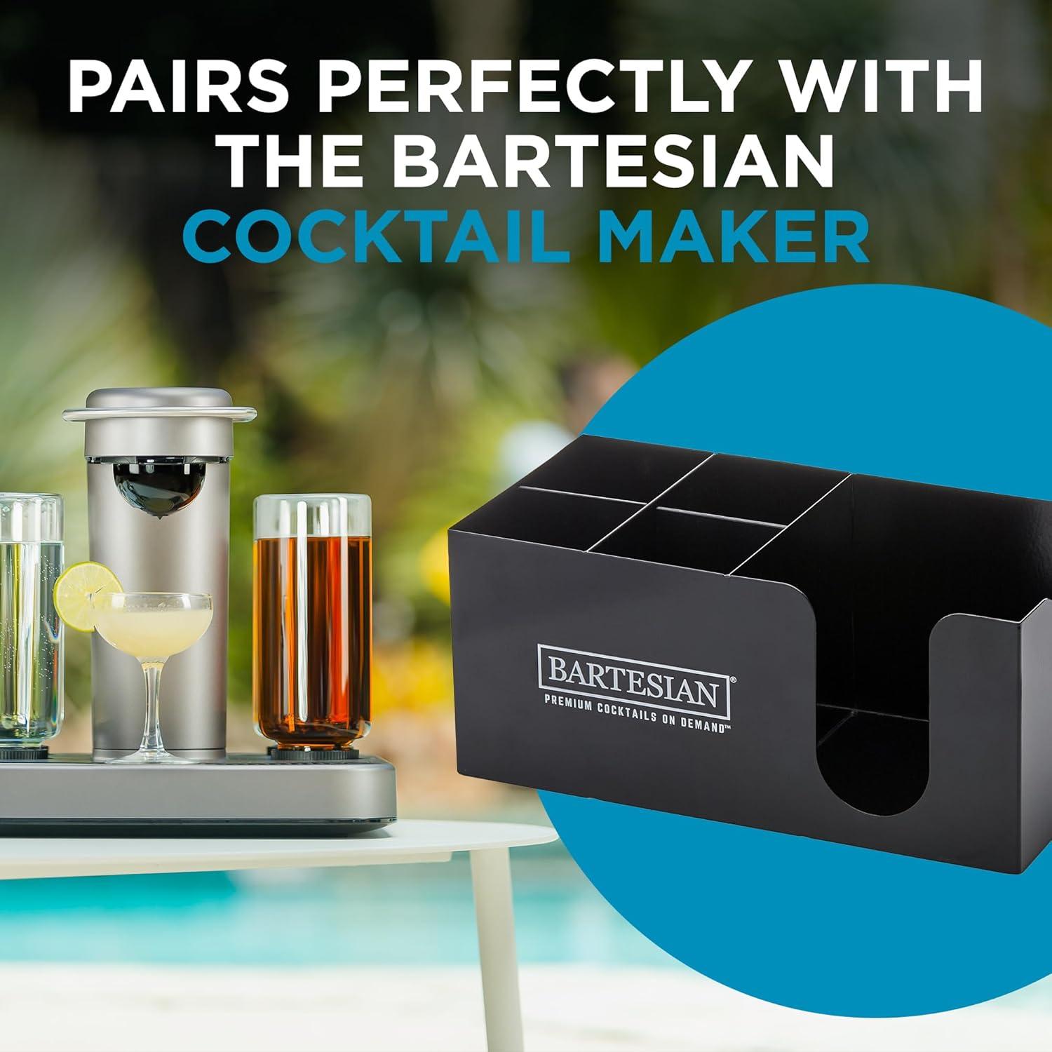 image:imageBartesian Bar Caddy Organizer and Storage Station Premium Black Steel Cocktail Napkin Straw Stirrer Holder Luxury Home Mixology Drink Accessories Dispenser for Bars and Counter Setups