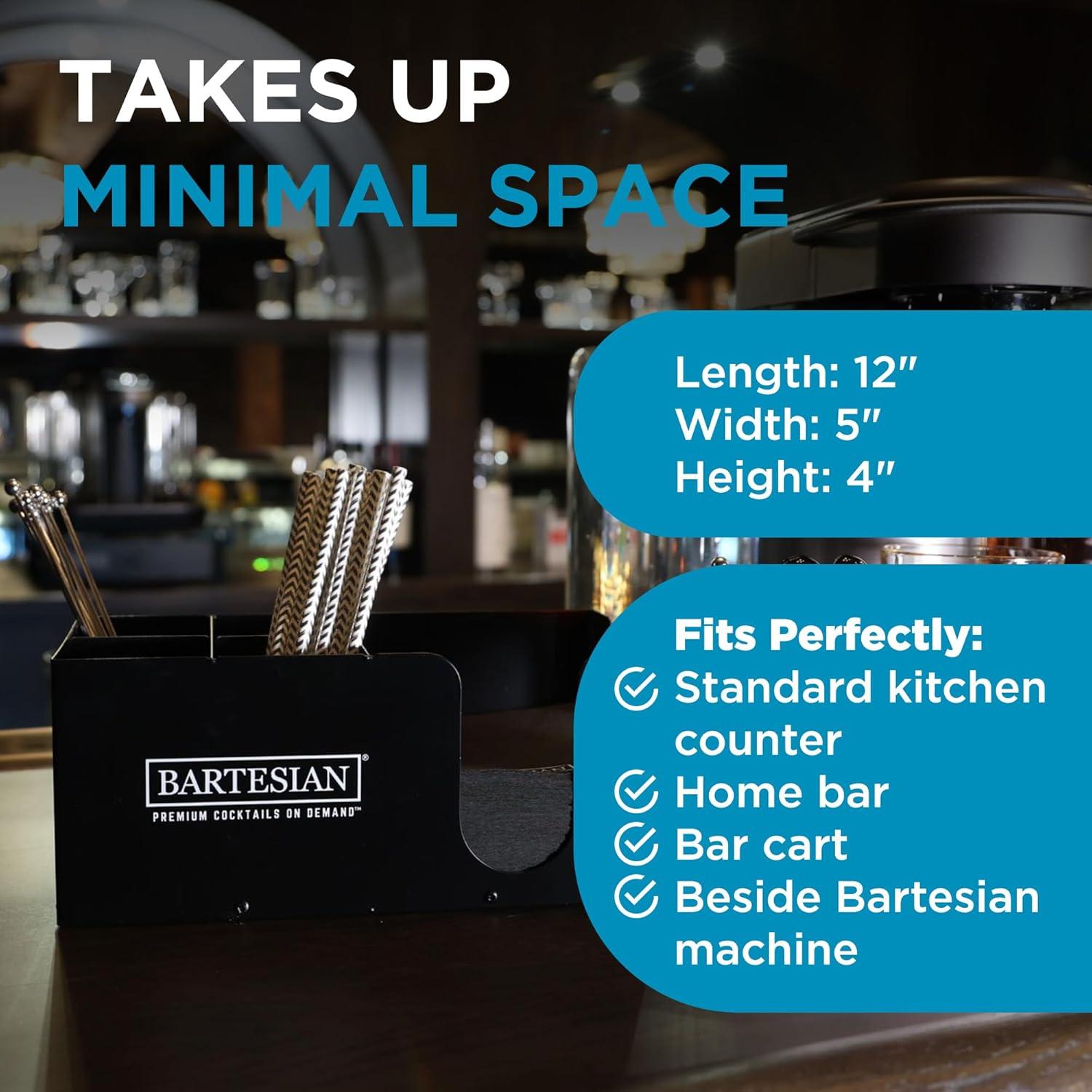 image:imageBartesian Bar Caddy Organizer and Storage Station Premium Black Steel Cocktail Napkin Straw Stirrer Holder Luxury Home Mixology Drink Accessories Dispenser for Bars and Counter Setups