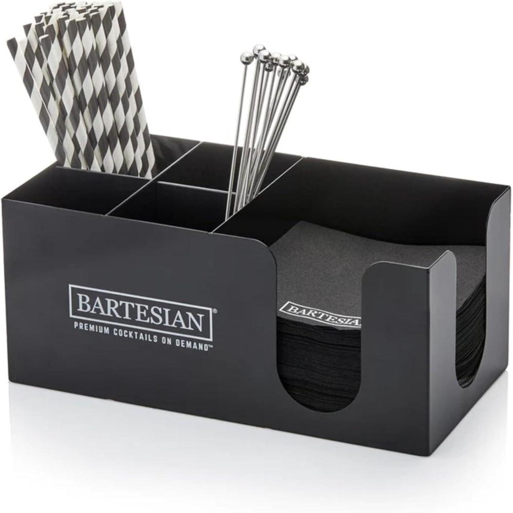 image:imageBartesian Bar Caddy Organizer and Storage Station Premium Black Steel Cocktail Napkin Straw Stirrer Holder Luxury Home Mixology Drink Accessories Dispenser for Bars and Counter Setups