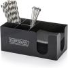 image:imageBartesian Bar Caddy Organizer and Storage Station  Premium Black Steel Cocktail Napkin Straw Stirrer Holder  Luxury Home Mixology Drink Accessories Dispenser for Bars and Counter Setups